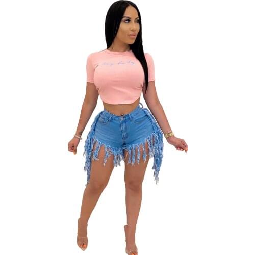 Rosy Denim Shorts Summer Women Zipper Fly Washed Tassel Hem Regular Denim Short Pants Classic Streetwear Distressed Shorts Jeans