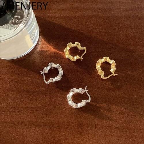 ANENJERY 925 Sterling Silver Metal twisted Wavy Circle Earrings For Women Simple French Hoop Earrings Retro Ornaments
