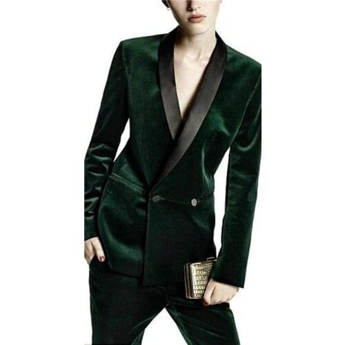 Velvet Green Ladies Pantsuit Business Pant Suits for Women Plus Size Blazer+bell-bottoms for Work Pantsuit for Wedding Party