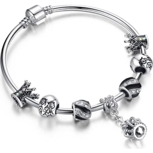 SZELAMLuxury Black Crown Bracelets&Bangles For Women Crystal Charm Silver Bracelet Handmade Heart Jewelry Bracelet SBR190340