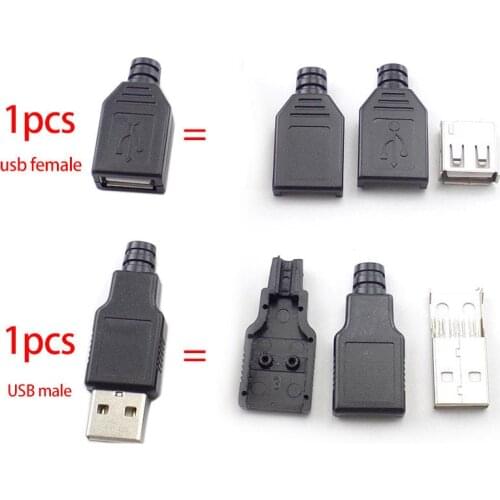3 in 1 USB DIY Connector Mini USB Connector Type A 2.0 USB Male Female soldering 4 Pin Plug Socket Connector With Black Cover