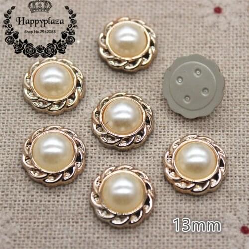 50PCS 13mm Golden Twist Circle Pearl Plastic Flatback Button Decoration Sewing Craft Scrapbook Accessories