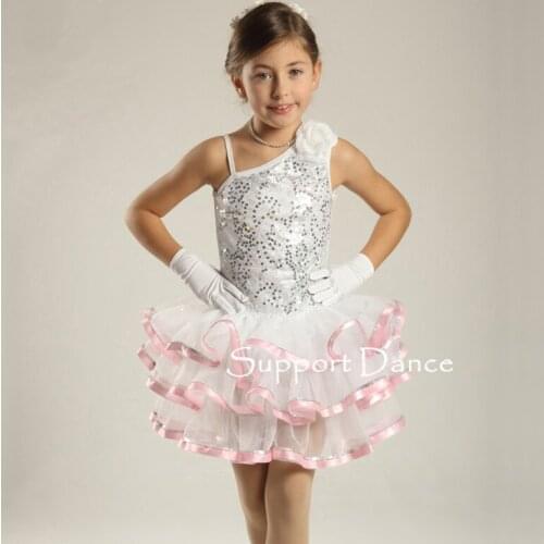 One Shoulder Sequin Flower Ballet Tutu Dress Children Adult Romantic Dance Costume C17