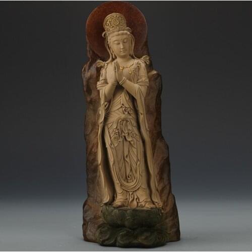 Guanyin Buddha standing like Taiwan Lin Zhaofa iron shot stone crossing their guanyin stone carving furnishing articles