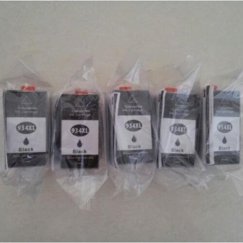 INK WAY 5 pack of black in cartridges for HP934 BK, not genuine but with new chips and high quality ink ,free shipping