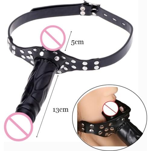 Double Dildo Head Strapon Penis Gag Mouth BDSM Bondage Realistic Dildo Plug Strap Oral Erotic Sex Toys For Couples