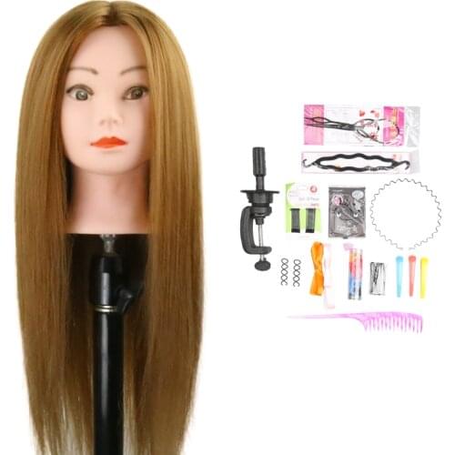 75% Real Human Hair Mannequin Head With Stand And Supplies Training Head For Hairdressers Doll Head Hair Styling Gold Hair Model