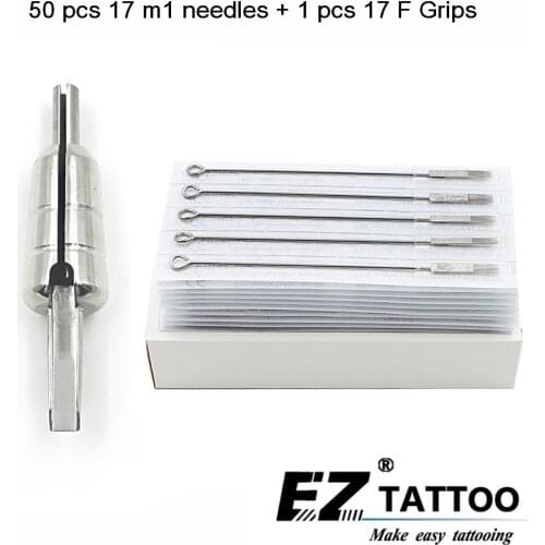 EZ Pro 50 pcs Magnum Tattoo Needles 17M1 with 1 pcs Stainless Steel Magnem bullet tubes 17F Tattoo Grip tattoo supply 1 set/lot