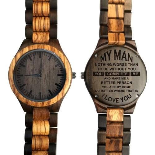 To My Man-Personalized Wooden Watch - Mens Watch Gift for Men Engraving Zebra Wooden Watch