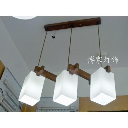 Chinese Japanese Led wood glass lampshade Chandelier Restaurant dining room lamp e27 110-220v