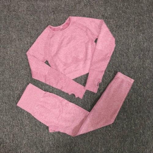 2PCSLong Sleeve Yoga Set Women Sports Wear Vital Seamless Crop Top+Fitness Leggings Tracksuit Female Running Workout Clothes