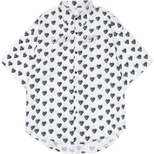 INS Korean American Vintage Love Full Printing Casual Loose Trend Fashion Shirt Summer New Ladies Street Short-Sleeved Mens Top