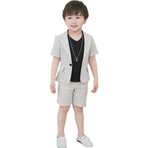 Boys Summer Cool Blazer+Shorts 2PCS Clothing Set School Kids Wedding Tuxedo Dress Children Chorus Performance Dress Costume