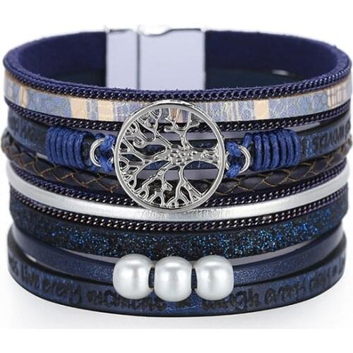 ORNAPEADIA Hot Sale Bohemia Leather Bracelet for Women Jewelry Tree of Life Pearl Braided Magnetic Buckle Bangles