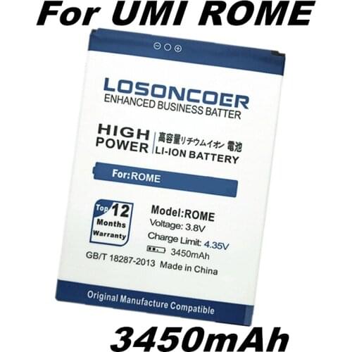 LOSONCOER 3450mAh For UMI Rome battery UMI Rome X High Quality Mobile Phone Rechargeable Batteria