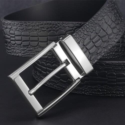 High Quality Big pin buckle designer belts men Crocodile Grain Girdle fancy vintage jeans genuine leather fashion Cowskin Casual