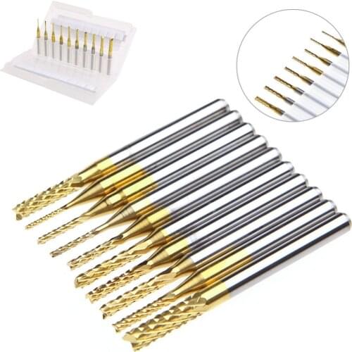 10PCS 1/8" 0.8-3.175mm PCB Drill Bit Engraving Cutter Rotary CNC Mill End Set 'lirunzu