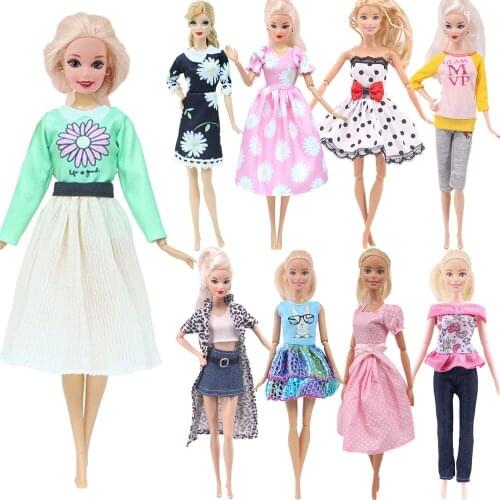 1 Set for Barbies Doll Accessories Clothes Fashion Multicolor Outfit Pink Daisy Dress Shirt Denim Grid Skirt Daily Casual Wear