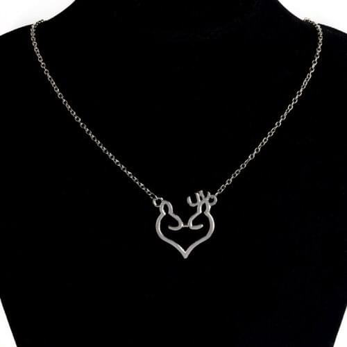 Deer Hunting Buck and Doe Necklace Kissing Heart Minimalist Necklace Hollow Heart Shaped Pendant Necklace Gift for Lovers
