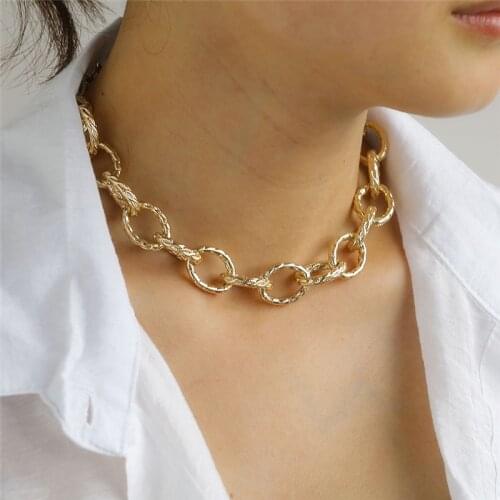 Punk Metal Thick Chain Chokers Necklaces for Women Fashion Hip Hop Gold Color Clavicle Chain Big Necklace Statement Men Jewelry