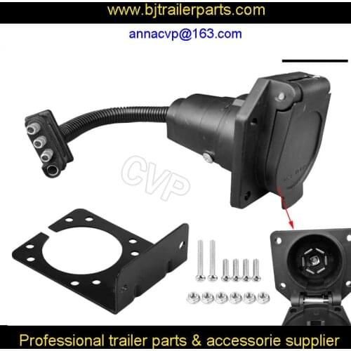 CVP trailer plug adapter 4 way flat plug to 7 pin RV blade socket connector trailer parts with bracket holder wiring harness