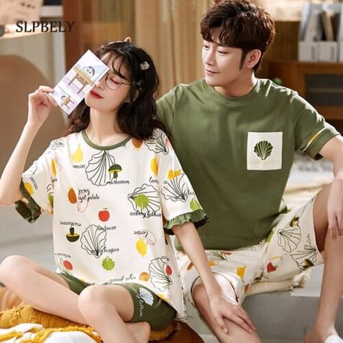 SLPBELY Couple Pajamas Set Nightsuit Summer Cartooon Cute Lover Sleepwear Men And Women Pyjamas Pijama Nightwear With Shorts NEW