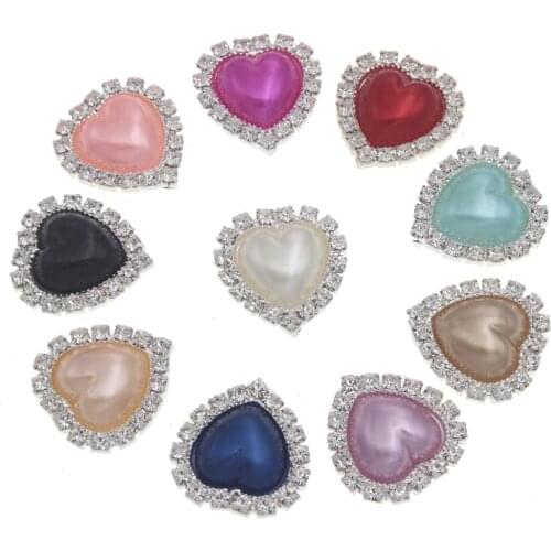 20mm Rhinestones Heart Pearl Button for Craft Supplies Embellishent DIY Hair Interspersed Artificial Diamond Wedding Accessories