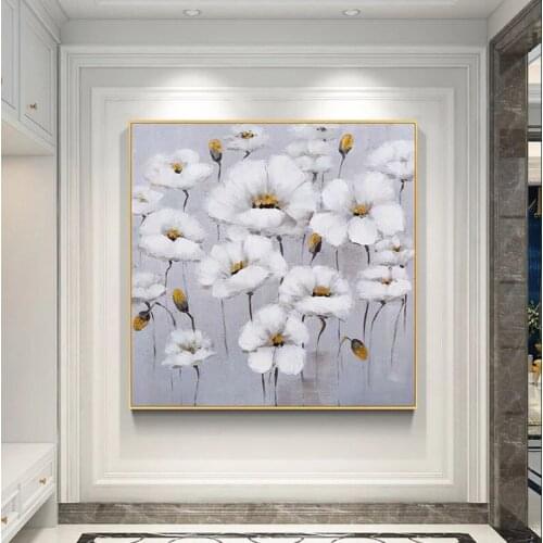 Hand Painted Beautiful White Flowers painting Decoration Modern Painting Oil Painting On Canvas Wall Home Decor school Gift