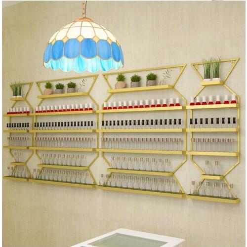 Nordic gold nail salon wall shelf tieyi nail display shelf wall nail polish rack nail polish rack