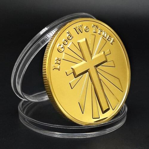 Devil And Angel Arm Competition Gold Plated Coin EVIL VS GOOD Commemorative Jesus Cross Coins Souvenir Gifts