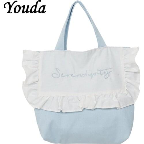 New Womens Fashion Canvas Bag Girls Letter Embroidery Female Hand Bag Student Cute All-match Large-capacity Reusable Tote Bag