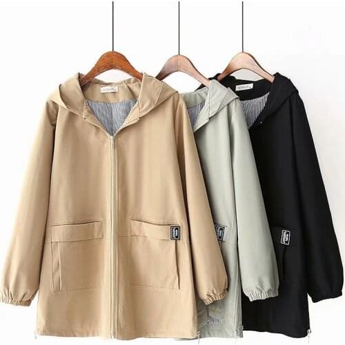 2020 New Oversize Hooded Trench Coat Women Spring Autumn cotton Outerwear Casual tops female Cozy Plus size 5XL Windbreaker G748