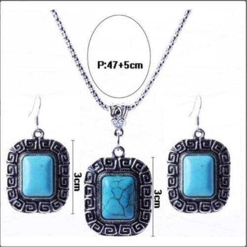 Vintage trendy square peacock turquoise necklaces earrings elephant jewelry sets for women jewelry gifts fj170