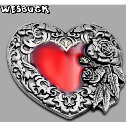WesBuck Brand High-quality 3D Red love Roses Fashion belt buckle With PU Belt Classic Men Womens Jeans accessories Holiday gifts