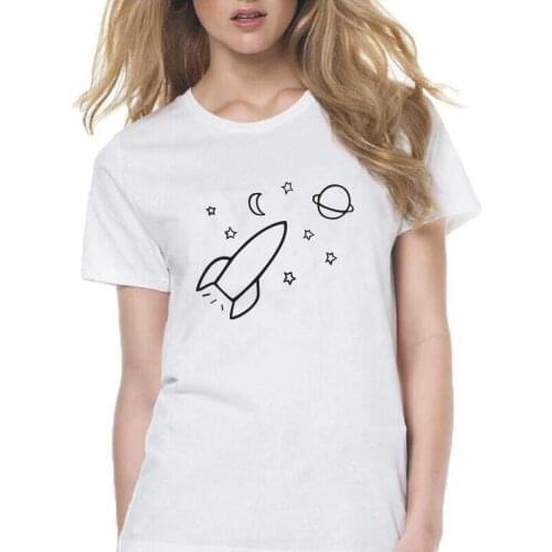 Rocket Stars Space Planet Print Women Tshirt Hipster Short Sleeve Casual Tee Shirt Femme Casual Harajuku T Shirt Women Tops