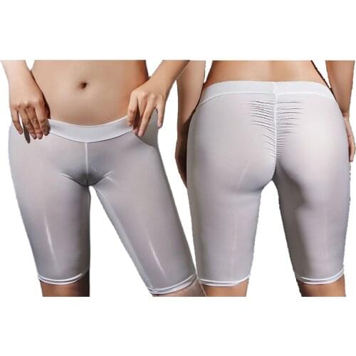Women High-Elastic See-Through Appeal Middle Pants After Fork Pleat Transparent Erotic Porn Bermuda Shorts Translucent Breeches