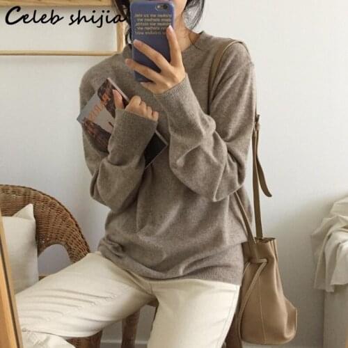 SHIJIA Blue Wool Soft Sweater Woman Casual Autumn Winter 2021 Cashmere Sweaters Women Korean Round Neck Long Sleeve Jumper