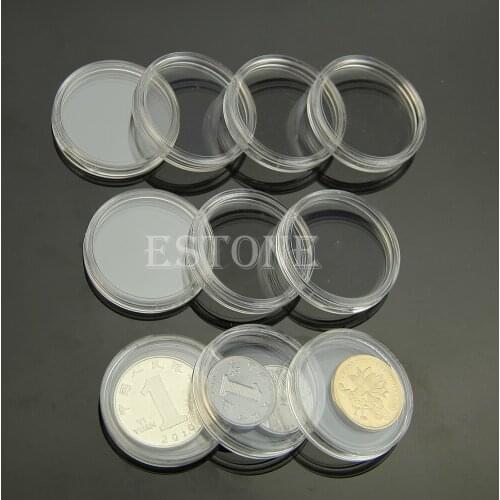 2021 New Hot 10pcs 28mm Clear Round Cases Coin Storage Capsules Holder Round Plastic