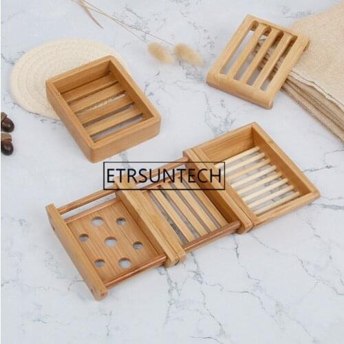 100pcs Natural Bamboo Soap Dishes Tray Holder Storage Soap Rack Plate Box Container Portable Bathroom Soap Dish