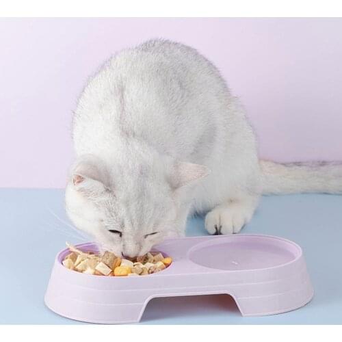 2 in 1 Candy Colors Plastic Pet Feeding Double Bowl Puppy Cat Food Water Drinking Feeder Dishes Bowls Container Accessories