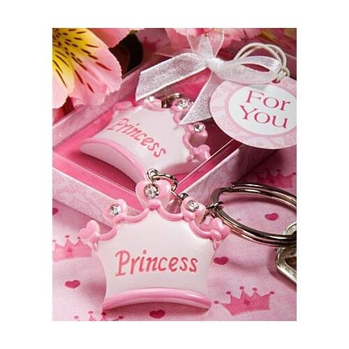 30pcs New arrival Pink crown princess key chains wedding baby shower favor gifts keychains