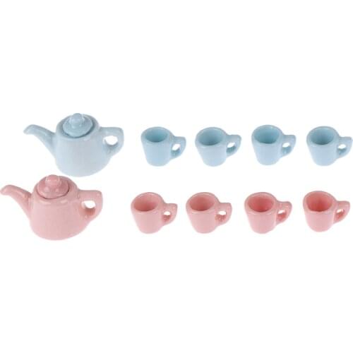 5Pcs/set Scale 1:12 Miniature Tableware Kitchen Dollhouse Teapot Solid Color Ceramic Modern Porcelain Tea Cup Set