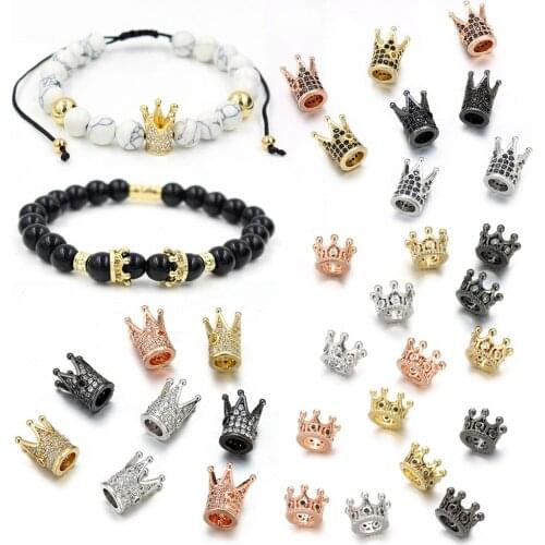 5pcs/Lot Metal Brass Micro Pave Copper zircon Geometry Crown Loose Spacer Beads for Jewelry Making DIY Bracelet wholesale