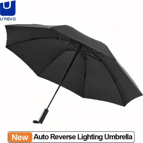 UREVO Automatic Reverse Folding Umbrella Windproof Led Luminous Umbrella Anti UV UPF50+ Somatosensory Cooling Umbrella