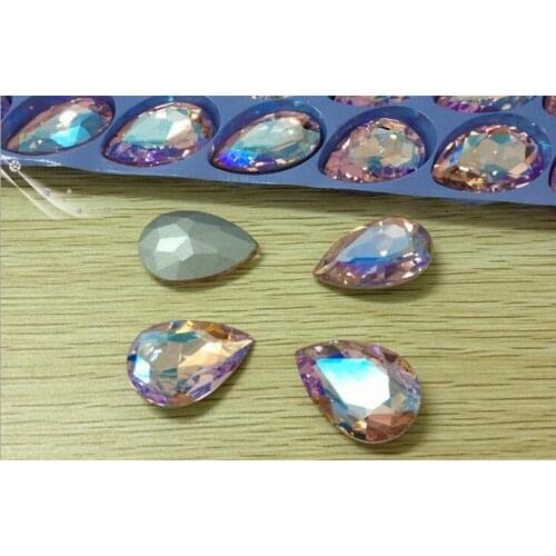 20x30mm Waterdrop Pink AB Strass Hotfix Pointback Rhinestones Glitter Crystal Beads