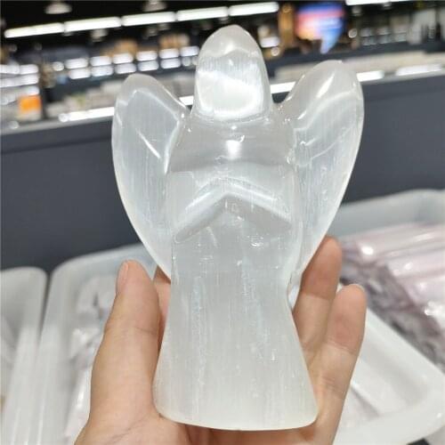 Big Guardian Angel Figurine Healing Crystal Gem Statue Selenite Decoration Craft Gift Trinket Room Ornament Wholsale