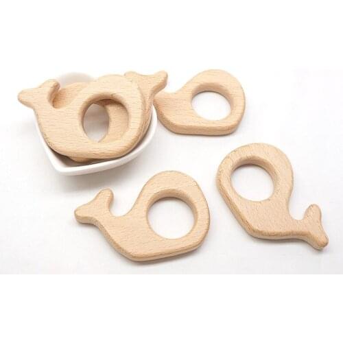 Chenkai 10pcs Wooden Whale Teether Nature Baby Rattle Teething Grasping Toy DIY Organic Eco-friendly Wood Teething Accessories