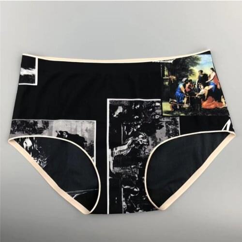Black Printed Womens Panties Silk Satin Underwear Comfort Cotton Crotch Femme Underpants Breathable Sexy Lingerie Sport Panty