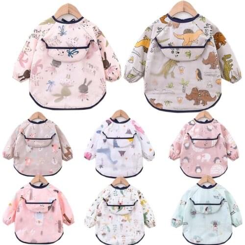 Baby Bandana Bibs Cute Colorful Cartoon Bibs Waterproof Infant Eating Children Drawing Long Sleeve Apron Baby Self Feeding Bib