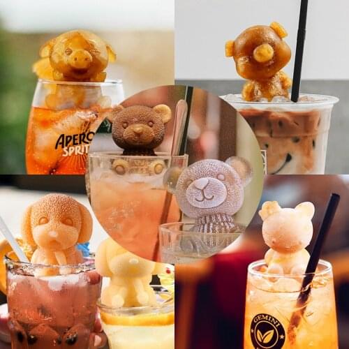 Cute Bear Ice Cube Mold Silicone Mold Abrasive 3D Ice Mold Bear Mold Silicone Creative Coffee Milk Tea IceCube